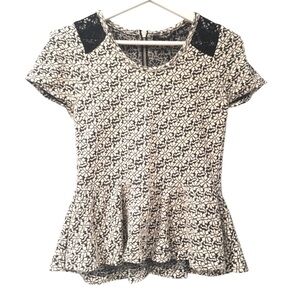 Anthropologie Chic Black and White Peplum Top S
